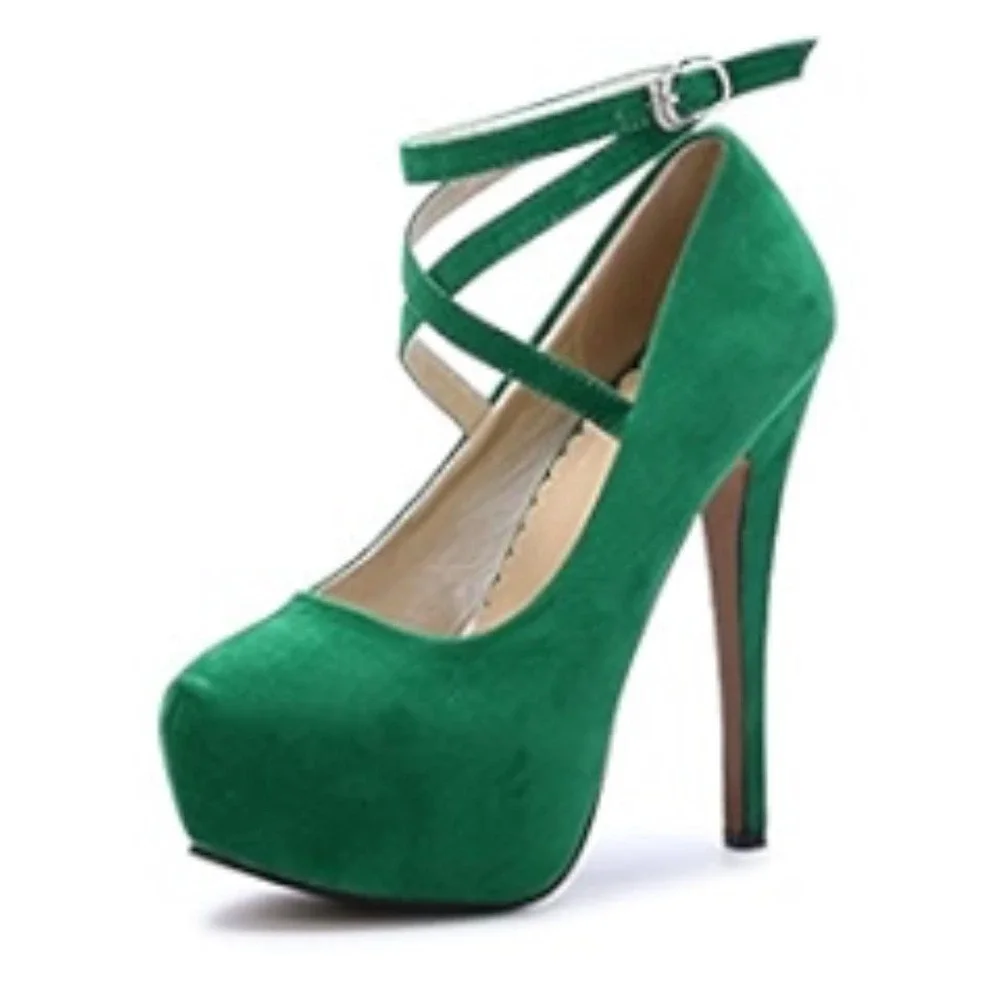Platform Heels Emerald Green Ankle Strap Stiletto‎ Pumps Shoes